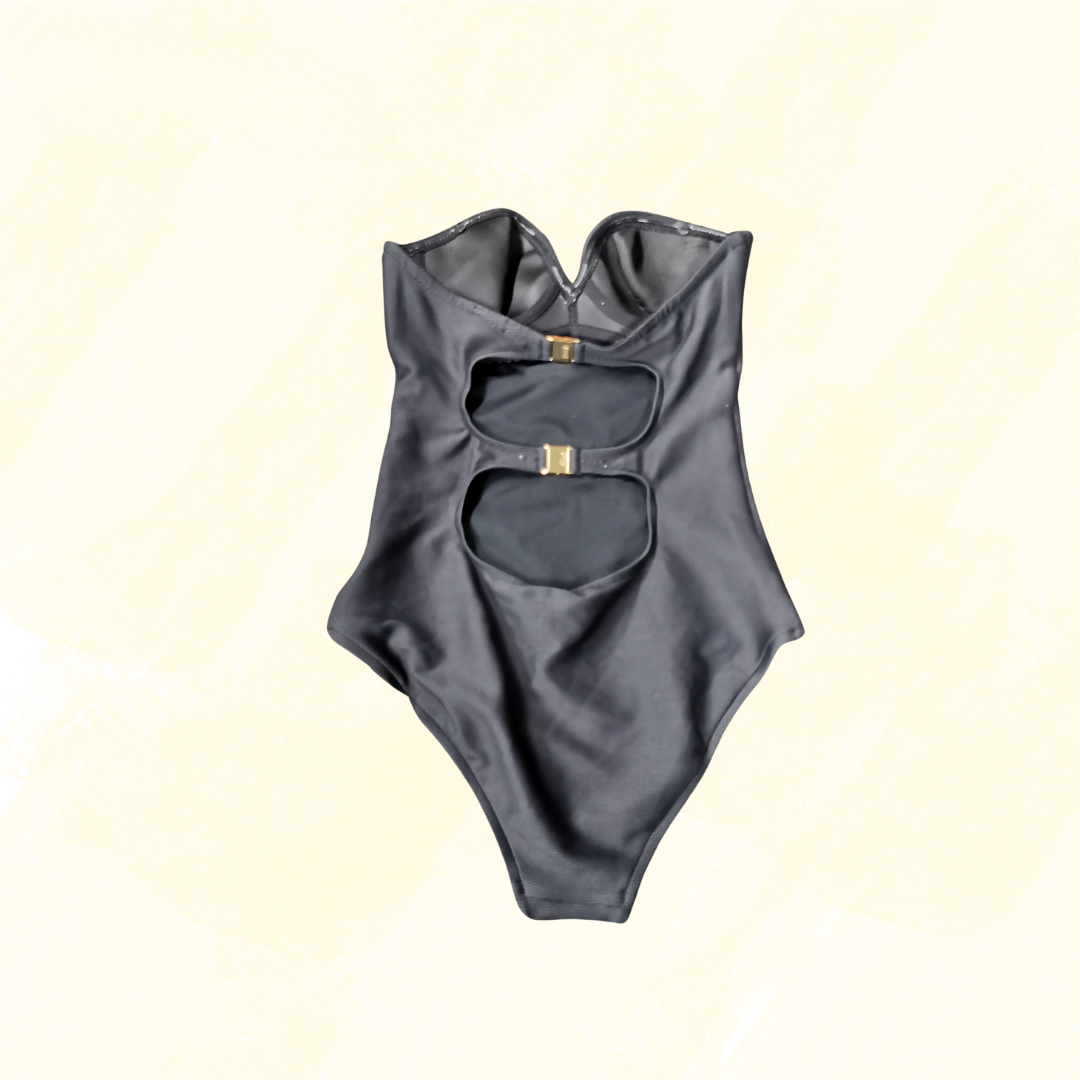 Isola Megan Gale Micro rib plunge swimwear - 10 - Black