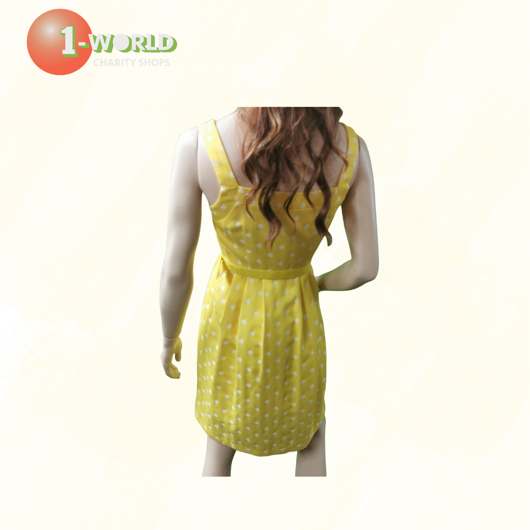 Hi There Karen Walker Belted Pencil Dress - 10 Yellow White Polka Dot