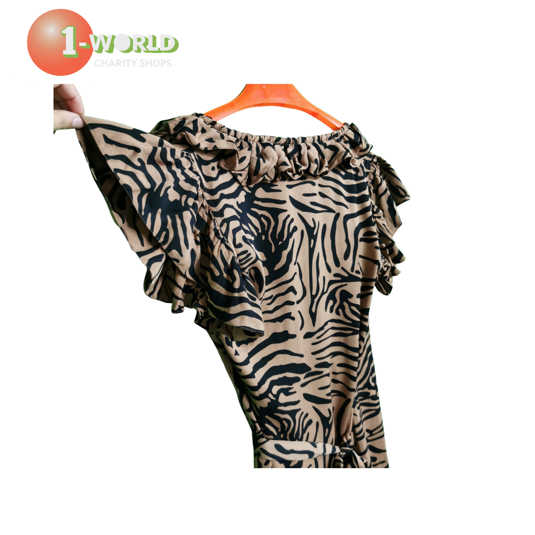 DE LA VALI Cadaques Dress - AU 12 Black/Beige Tiger