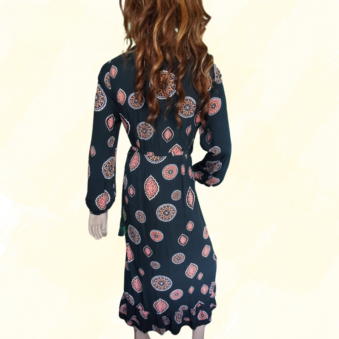 Tigerlily Wrap Dress - long sleeve - Size 12 - Green/Pattern