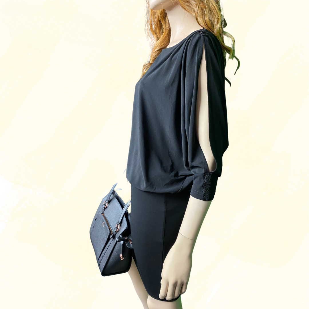 Bird Keeper Stretch Fitted skirt Open sleeve sequinned - Black 12