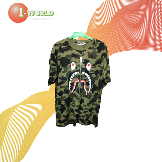 A Bathing Ape Camo Shark Tee Shirt - XL Green Camo