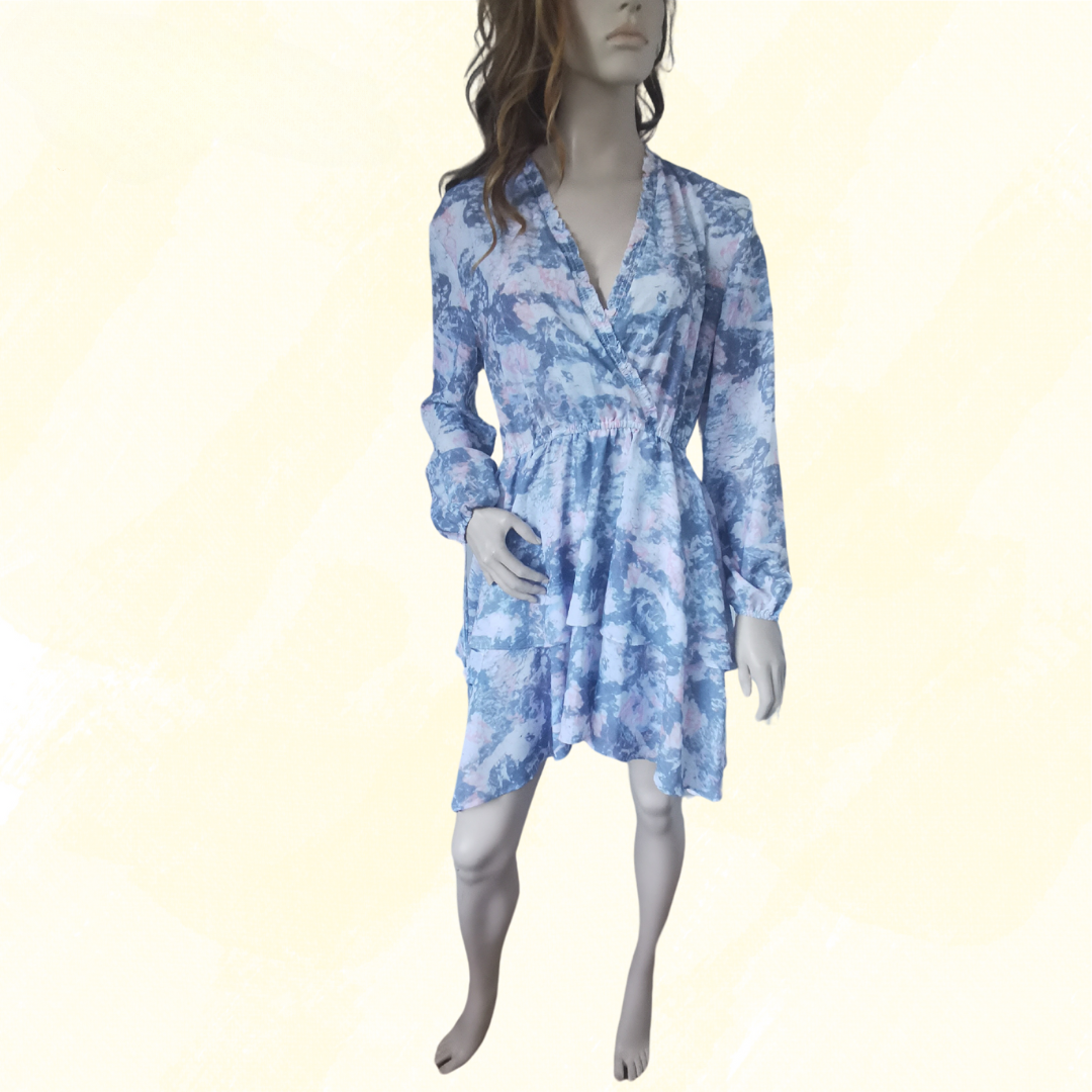 Decjuba Short Dress - Size 10 - Pink/Gray Print