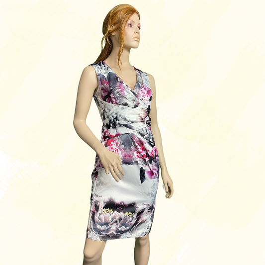 Lipsy Fitted Detailed waist Dress - White Floral Print - 10