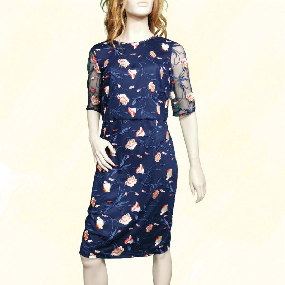 Phase Eight Mariah Dress - Size 16 - Navy/Mul
