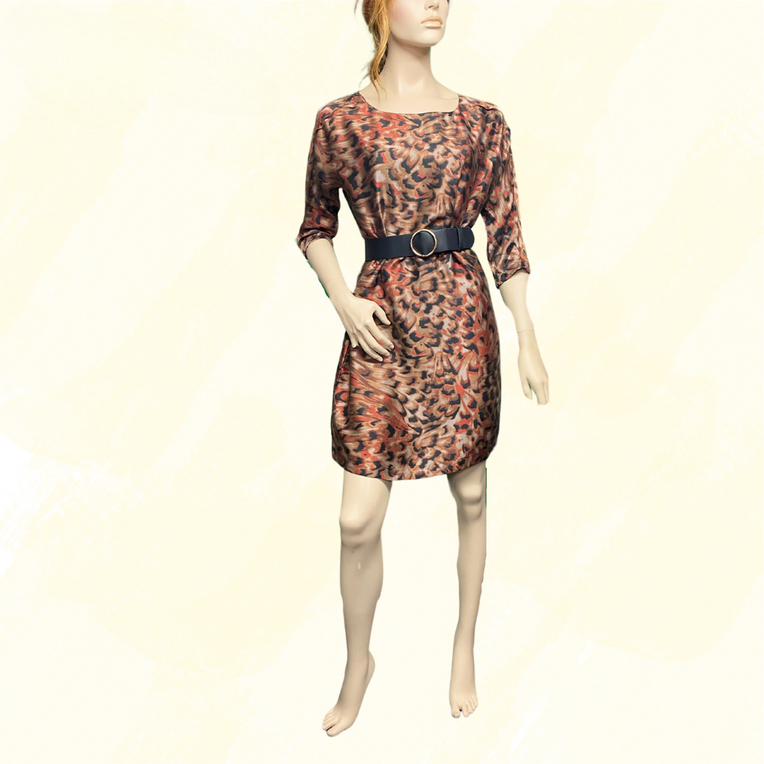 Laura Ashley Silk, 3/4 sleeve short dress - Animal Print - 10