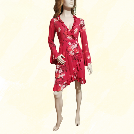 by TiMo Winter Garden wrap ruffle mini dress - Size XS - Red Maroon