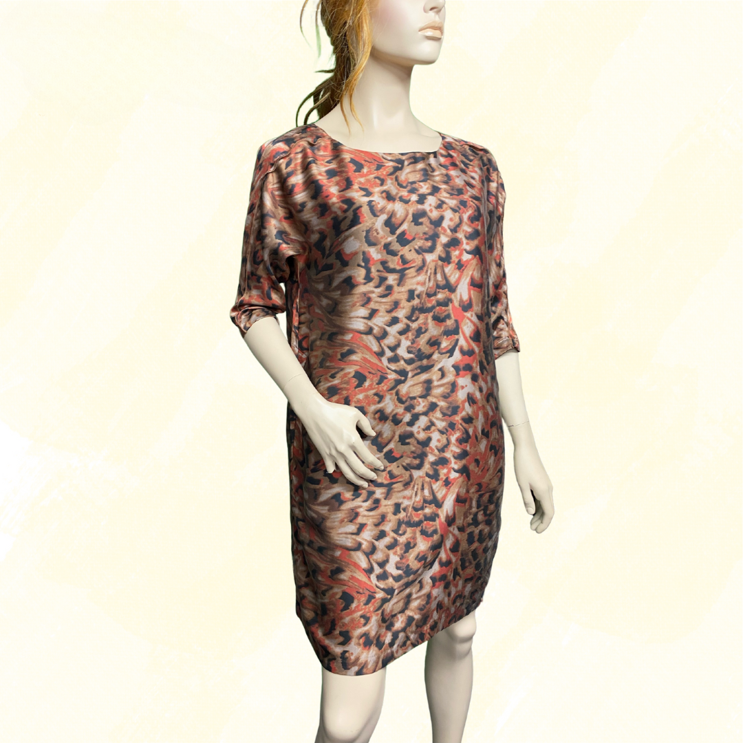 Laura Ashley Silk, 3/4 sleeve short dress - Animal Print - 10