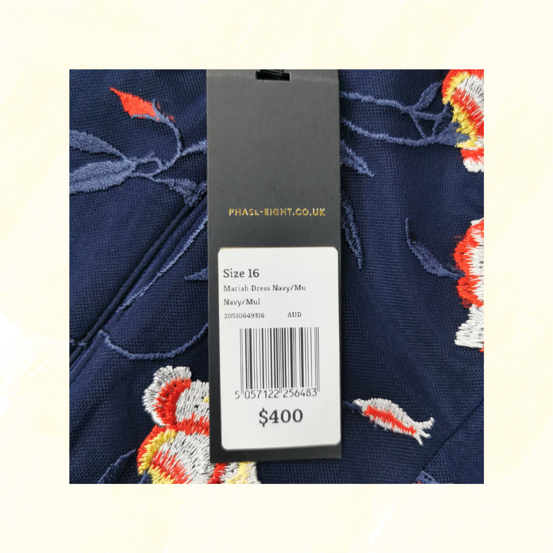 Phase Eight Mariah Dress - Size 16 - Navy/Mul