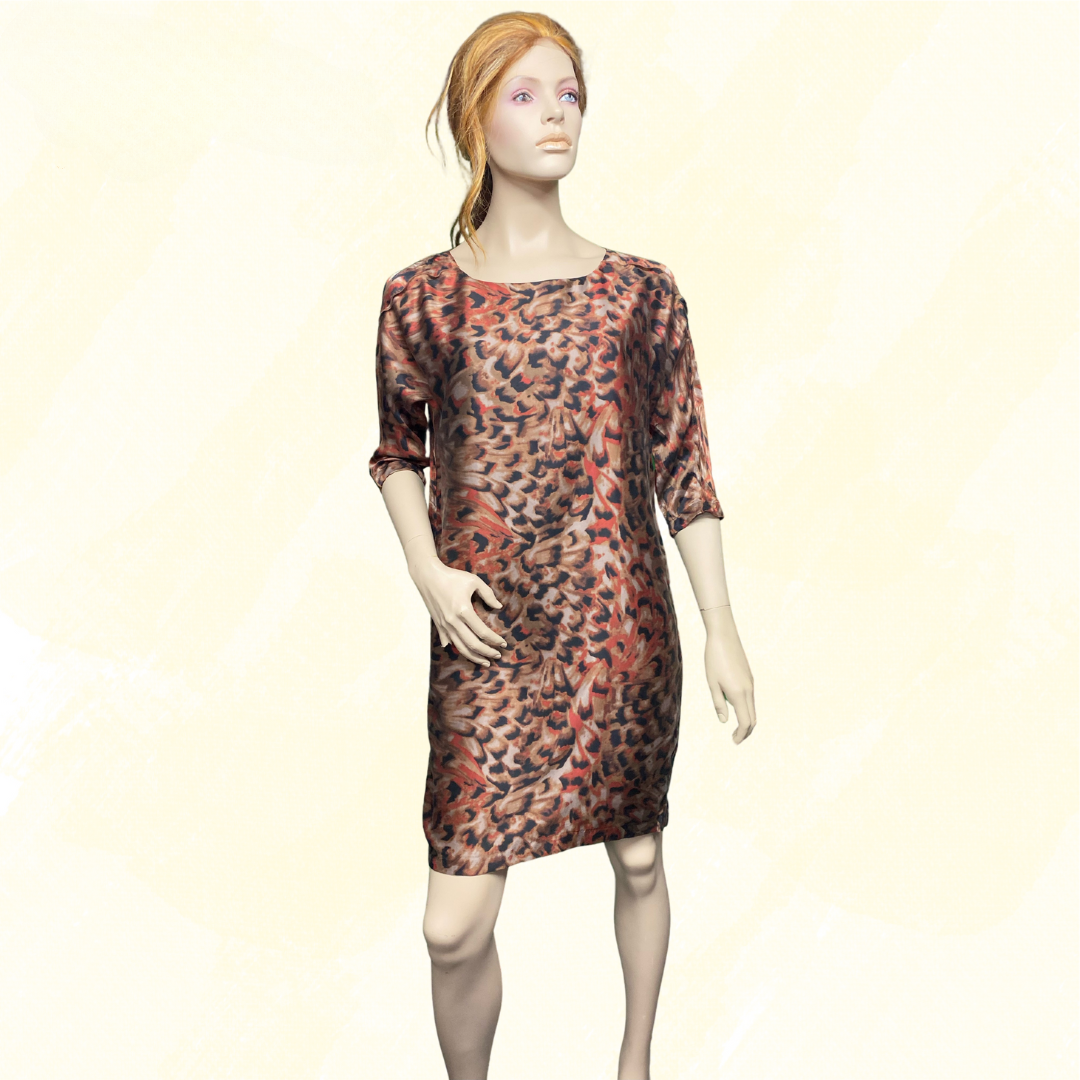 Laura Ashley Silk, 3/4 sleeve short dress - Animal Print - 10