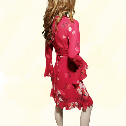 by TiMo Winter Garden wrap ruffle mini dress - Size XS - Red Maroon