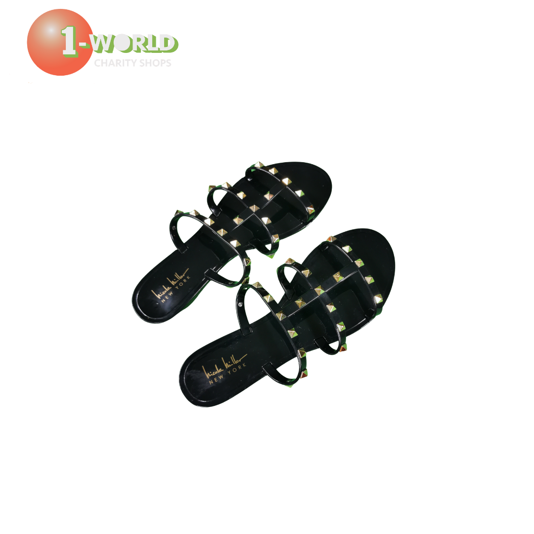 Nicole Miller Christy Studded Sandel - 9 Black Gold Stud