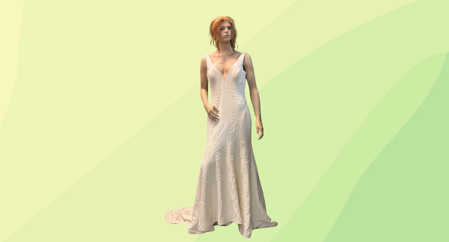 Madi Lane Wedding Dress, Train, Beaded - 14 - White