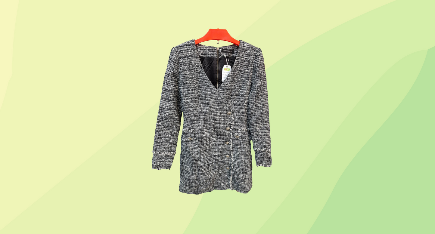 Forever New Katerina Boucle Blazer Dress - Size 10 - Black/Grey