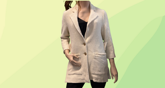 Maje Tweed Blazer with Gold Buttons - Size 40 (M) - Cream