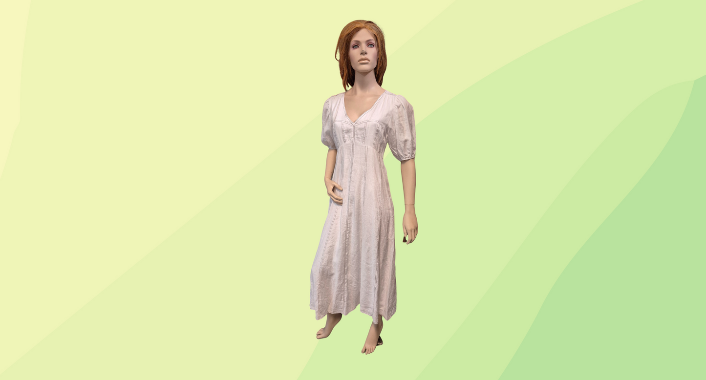 Dissh Linen Dress with Brown Stitching - Size 10 - White
