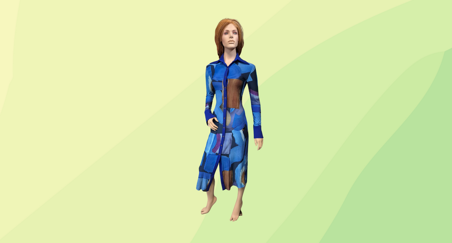 Aaizel Button Up Dress - S - Blue Print
