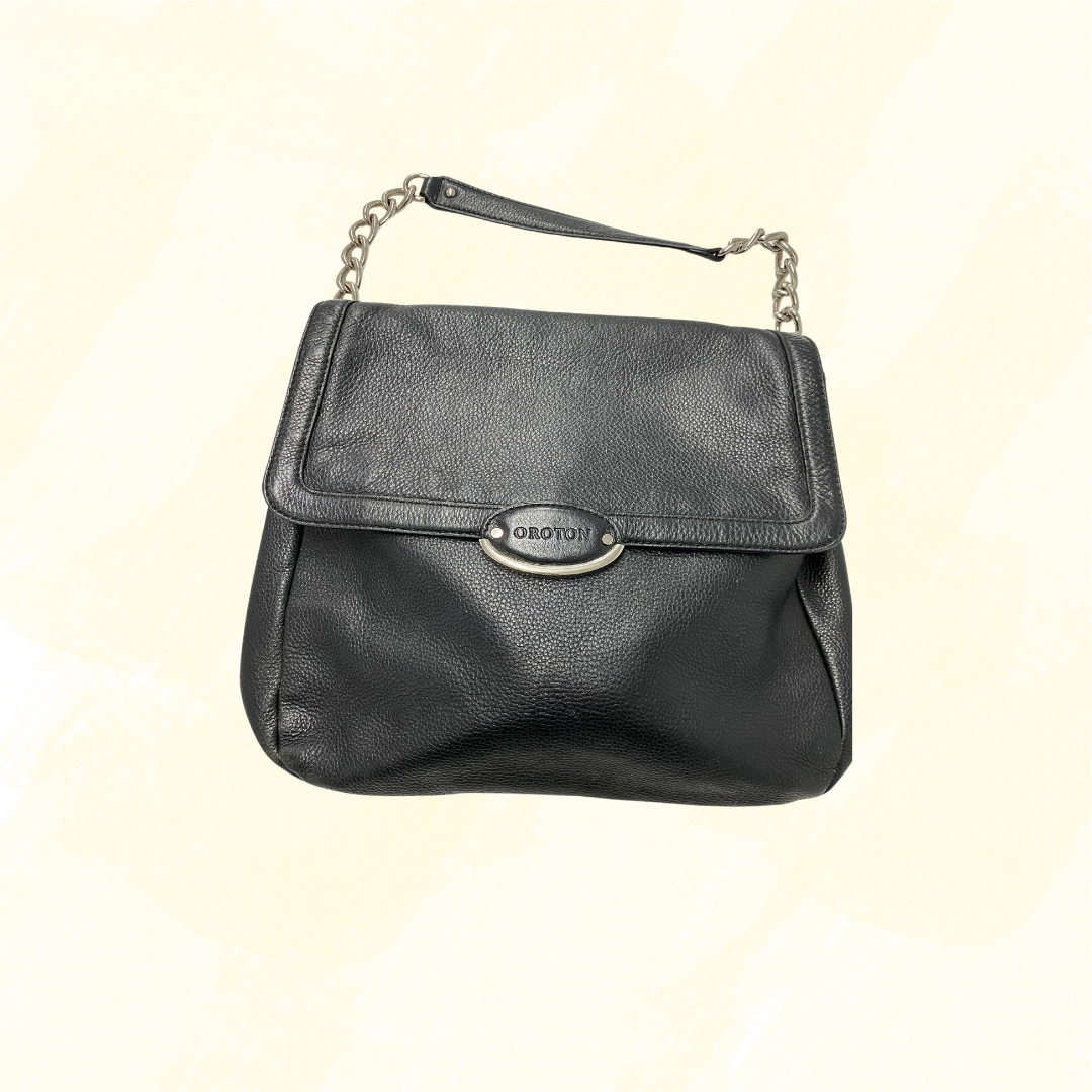 Oroton Shoulder Bag with Silver chain handle Black – 1-World