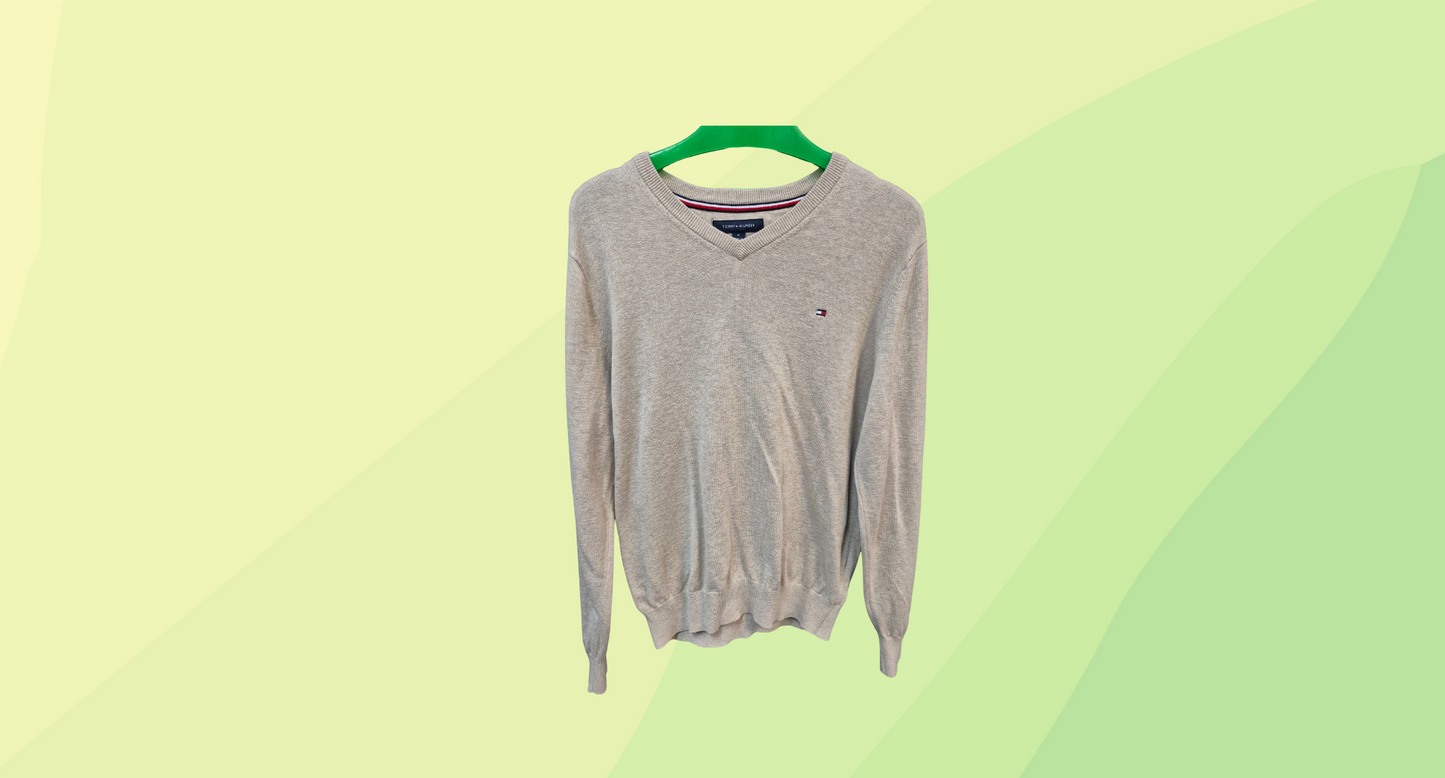 Tommy Hilfiger Mens V-Neck Knit Pullover - M - Tan