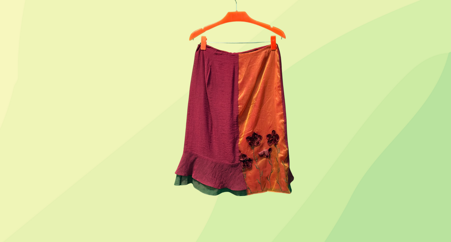 Andiamo Silk Skirt - Size 12 - Red/Orange