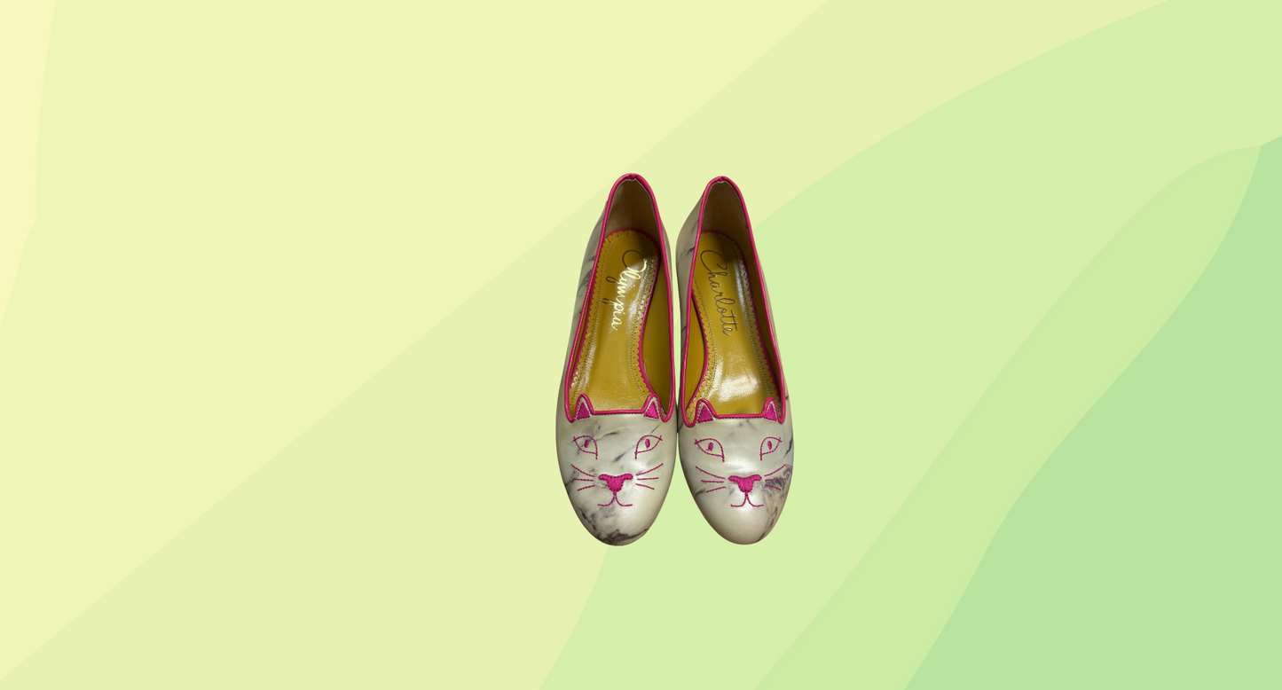 Charlotte Olympia Limited Edition Kitty Ballet Flats - Size 38 - Marble/Pink