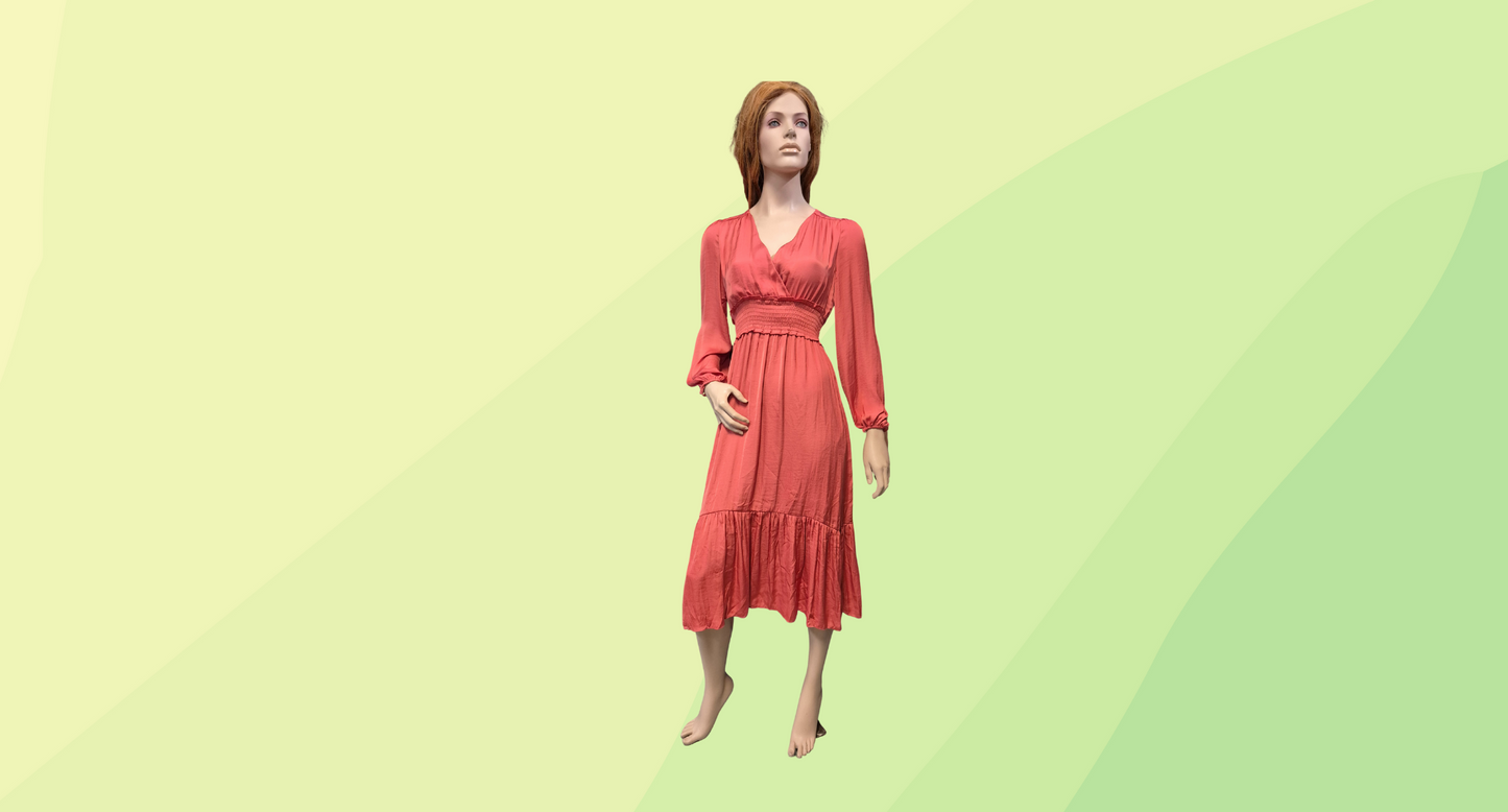 Forever New Eloise Long Sleeve Tiered Midi Dress RRP $139.99 - Size 8 - Summer Melon