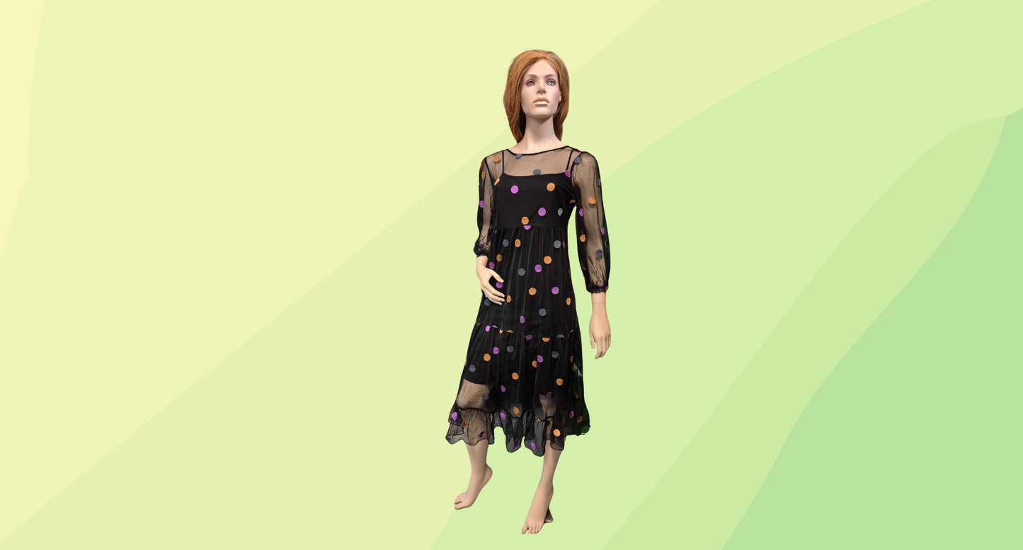 Gorman Mesh Dress w/slip - Polka Dots - Size 6 - Black/Multi