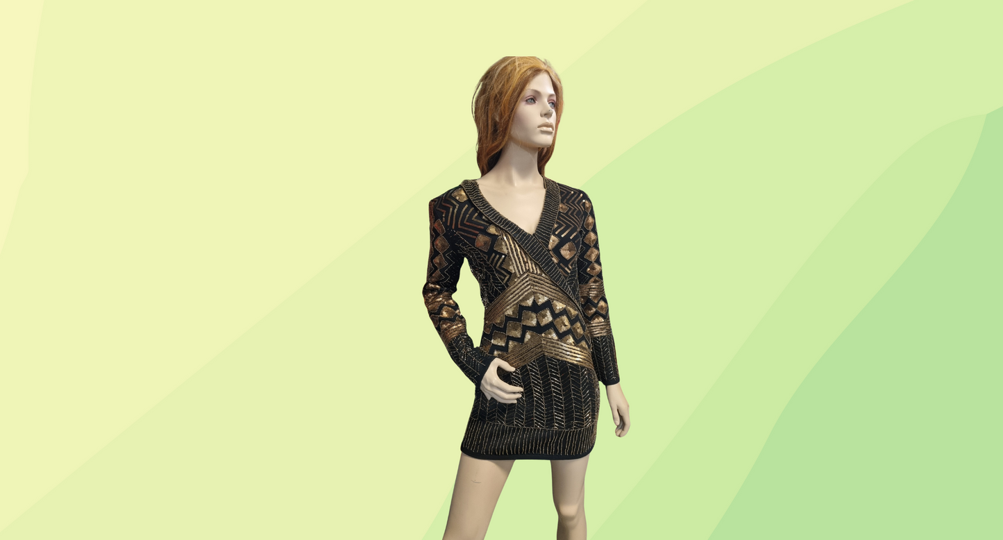 Starlet Wrap Front Embellishment Mini Dress - Size 8 - Black/Bronze