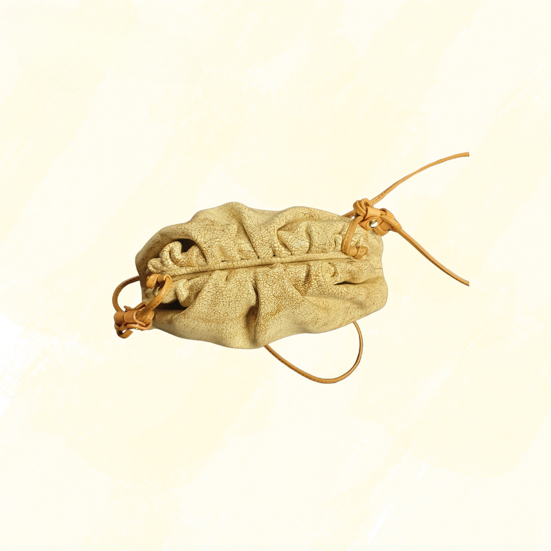 Bottega Veneta Mini Pouch Zabaione Crackled Leather Bag - Beige
