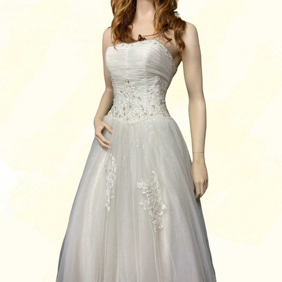 Wedding Dress - Embellished full skirt - White - S