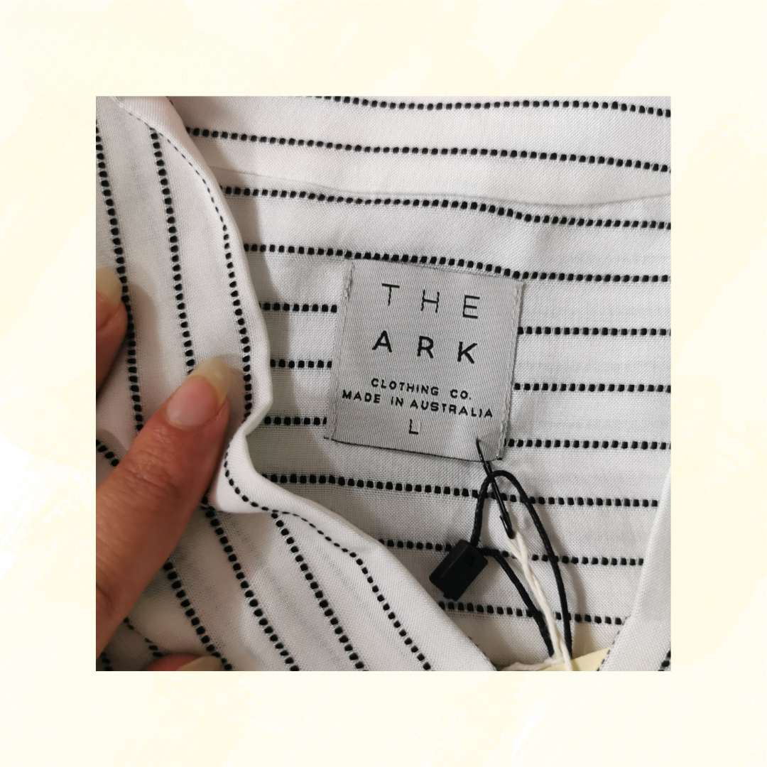 THE ARK shirt - Large - White with narrow Black Stripes