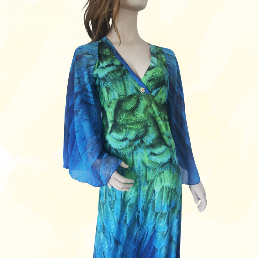 Roberto Cavali Dress Mid Length RRP $3000 - XL - Blue Pattern