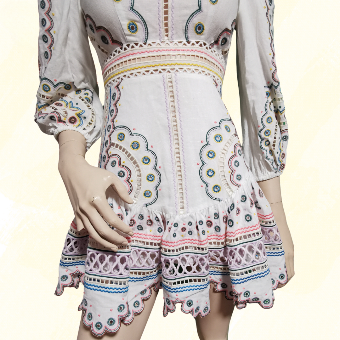 Zimmermann Peggy Embroidery Dress - Size S - Ivory/Multi