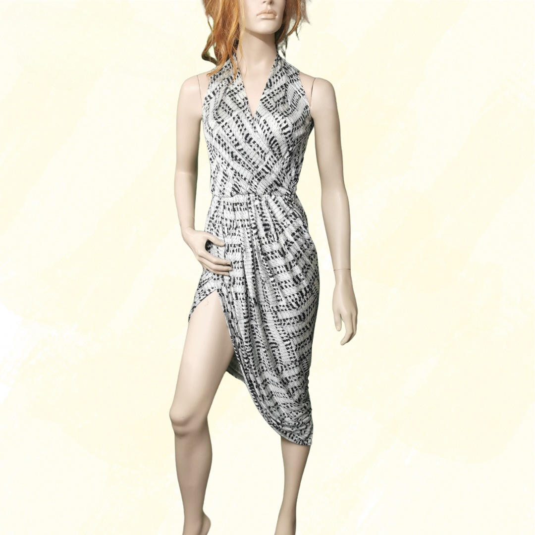sass and bide black and white dress SASS & BIDE New Black,White Stripe Viscose Spandex Knit Midi Dress 8-10AUS/4-6US