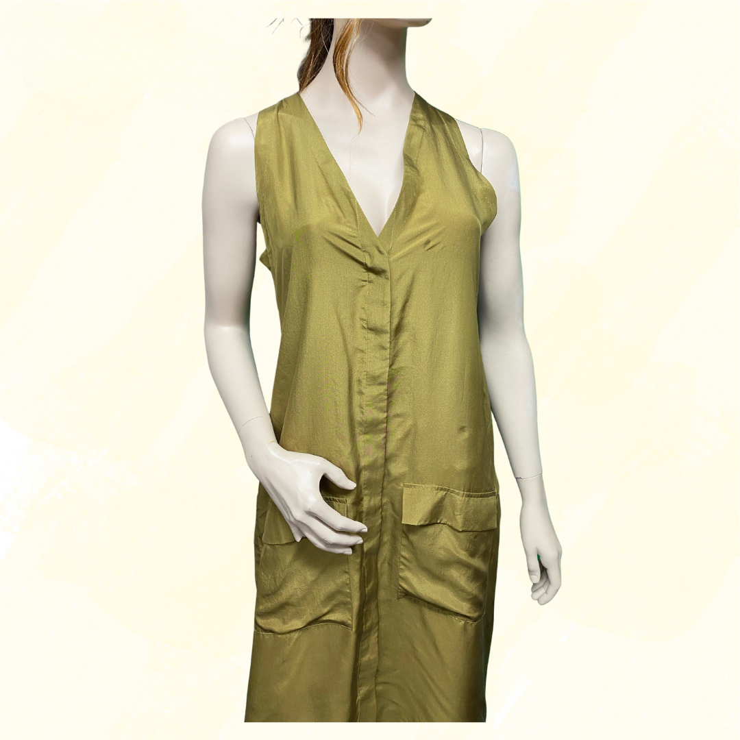 Lakshmi Fern Vest Olive Silk - Olive - S
