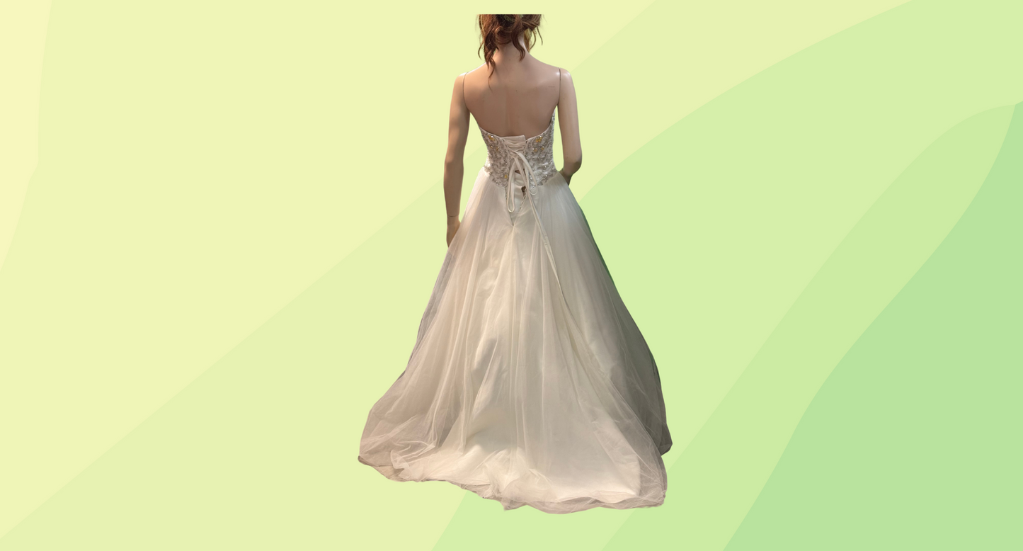 MIA Solano Wedding Dress Tule Skirt Beaded bodice - 8 - White