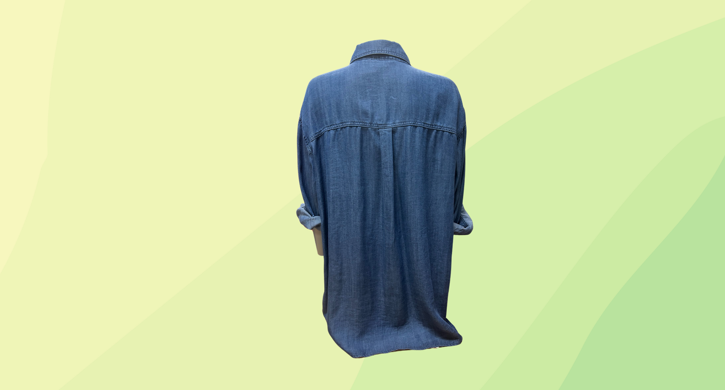 Taking Shape Natural Chambray Pocket Seeking Wonder Shirt RRP $149.99 - Size 14 - Pacific Blue