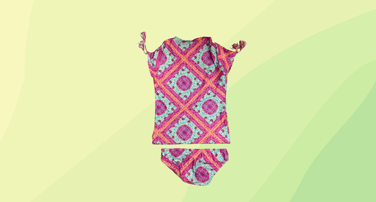Seafolly Girls Bohemian Bouquet Swim 2PC Rashie & Bottom - Kids 14 - Pink/Blue