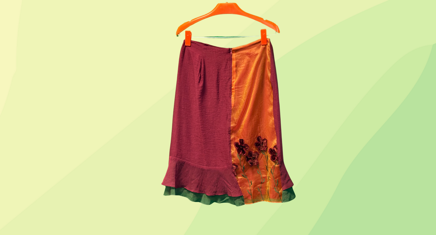Andiamo Silk Skirt - Size 12 - Red/Orange