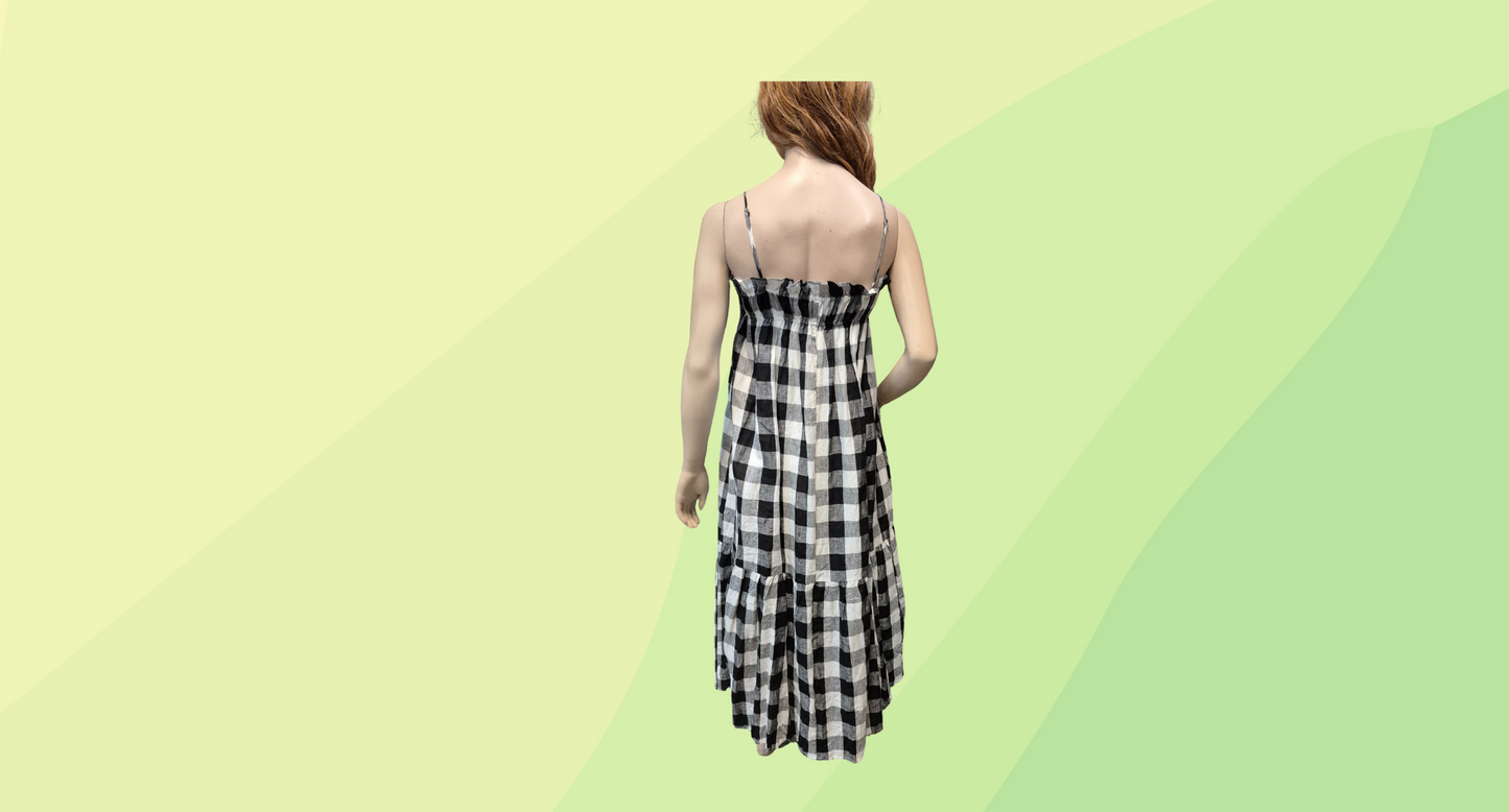 Dissh Maple Black Linen Check Dress RRP $170 - Size 10 - Black/White Check