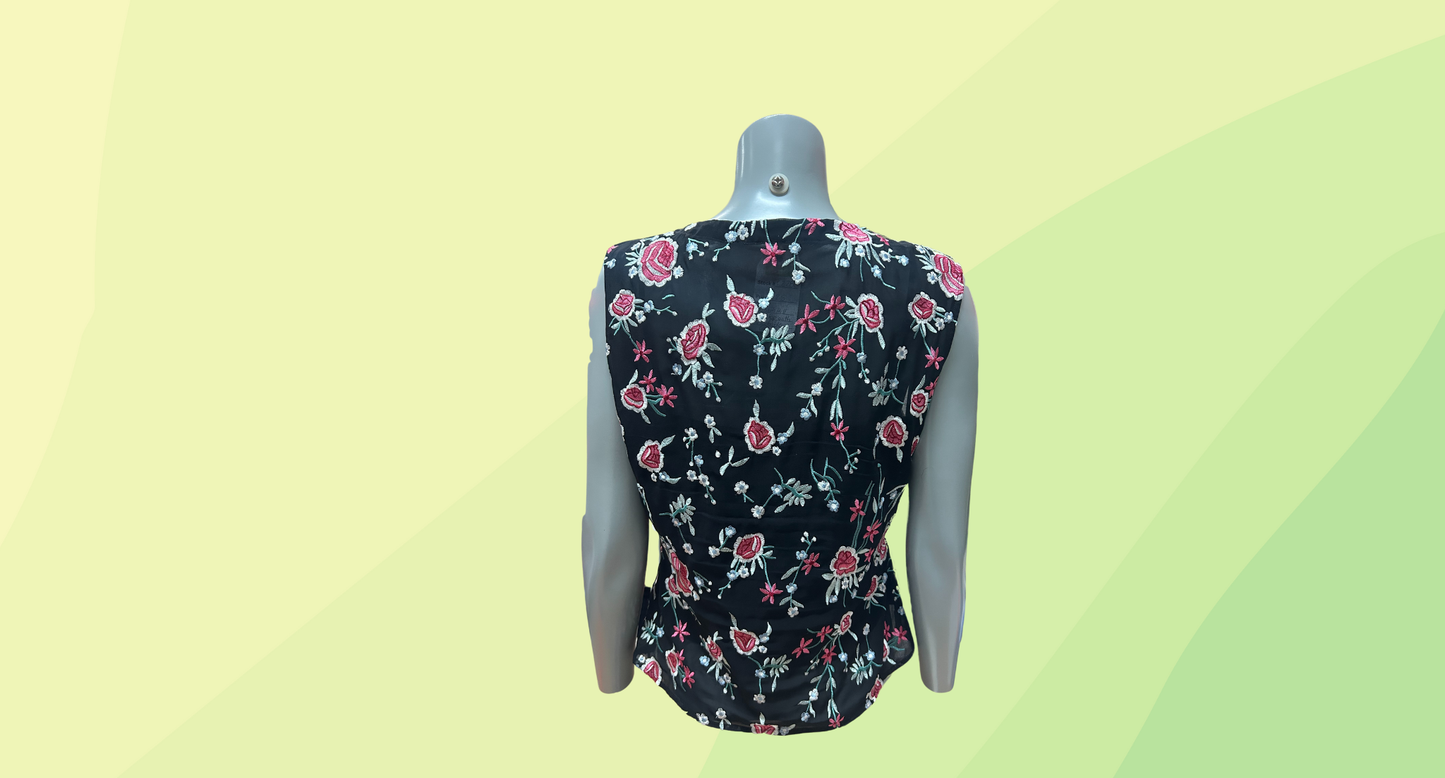 Alannah Hill Lace Top with Detachable Cami - Size 12 - Black/Floral