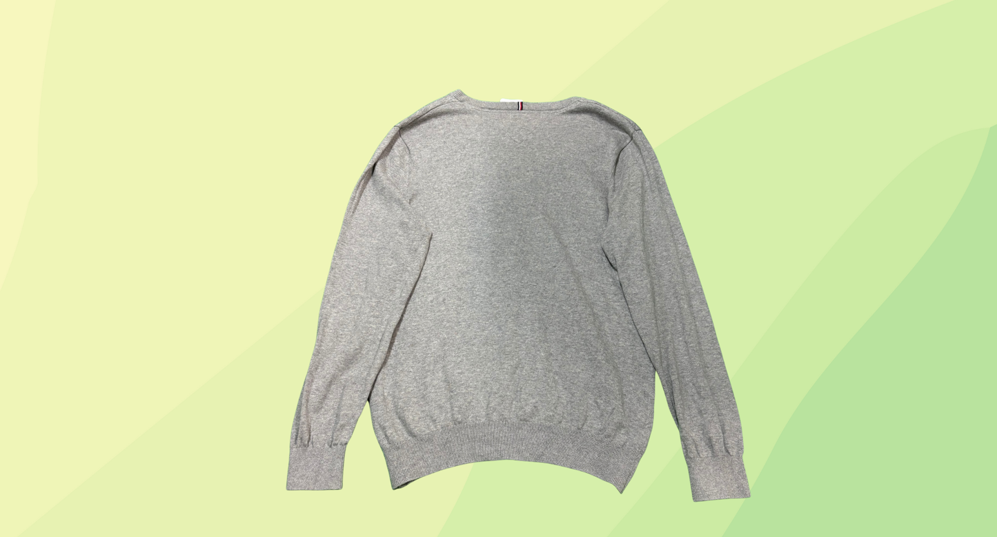 Tommy Hilfiger Mens V-Neck Knit Pullover - L - Grey