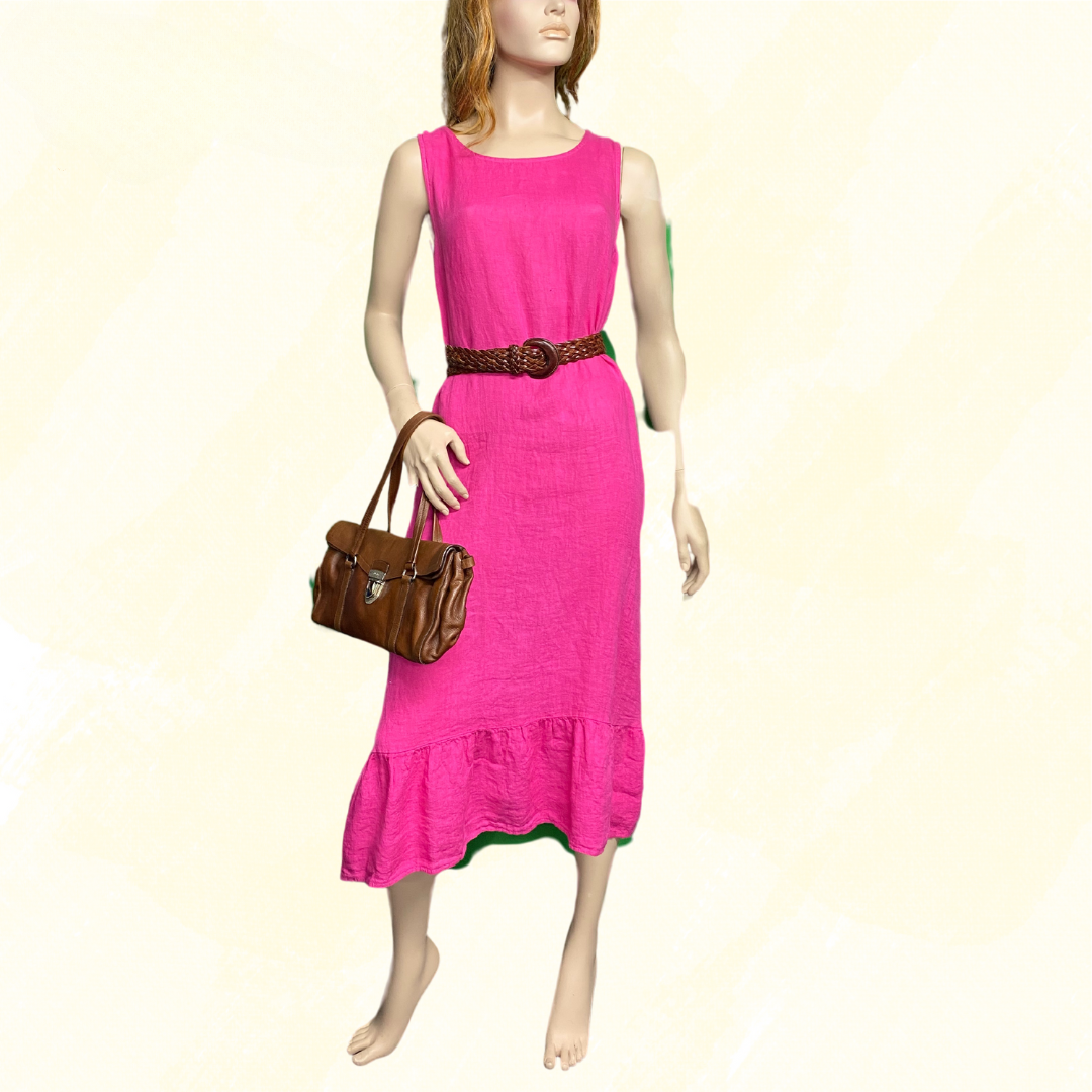 Terzo Millennio 100% Linen Dress - Pink M 1-World Charity Shops Terzo Millennio 100% Linen Dress - Pink M 1-World Charity Shops