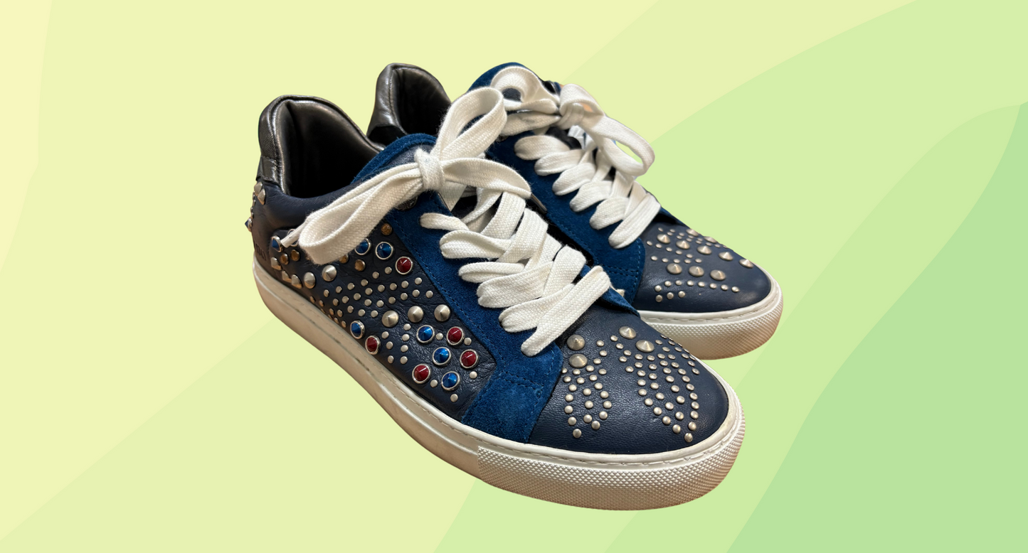 Zadig & Voltaire Leather Suede Studded Jungle Cloud Sneakers - Size 37 - Blue