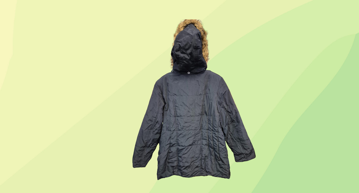 Fleet Street Mens Fur Lined Hooded Parka - L - Navy