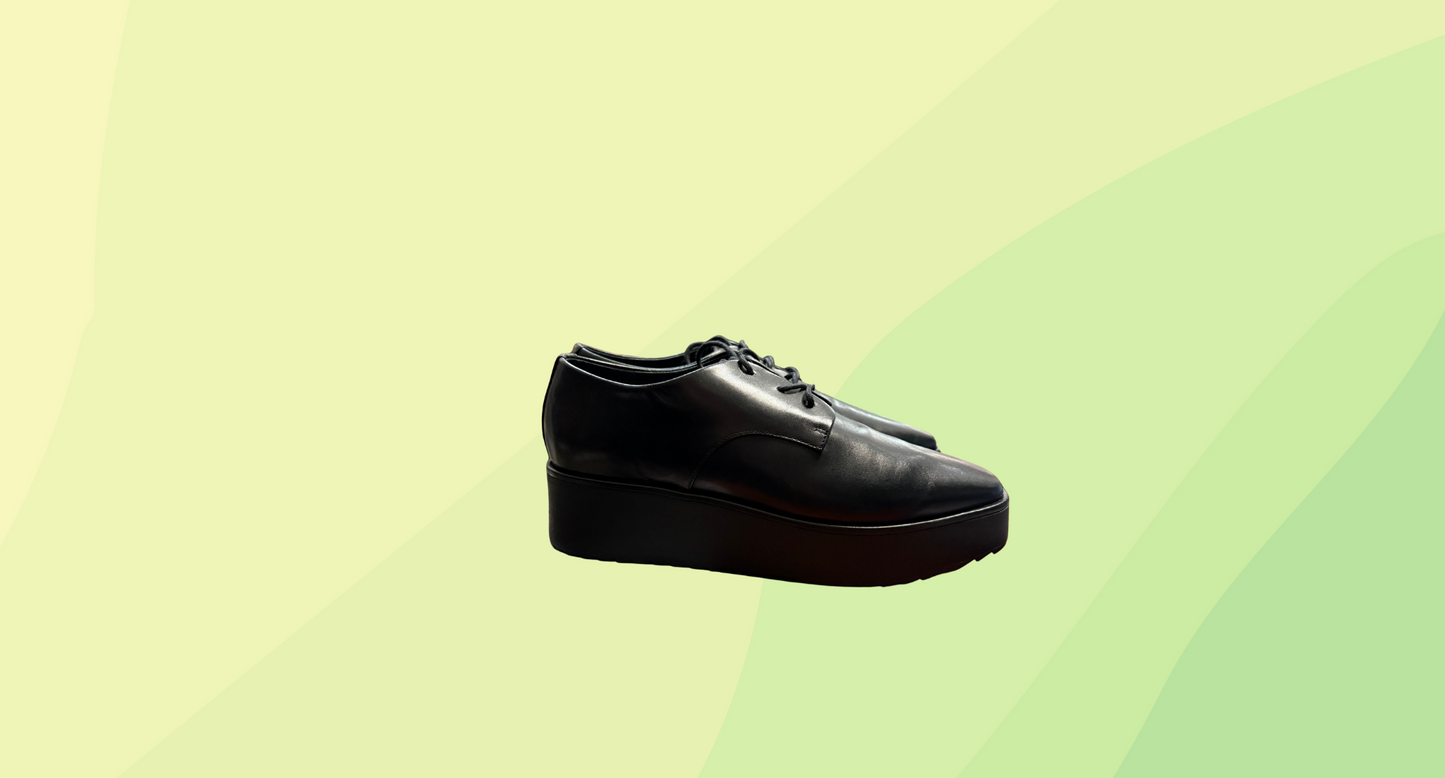 Wittner Heidi Black Leather Lace Up Flatform Loafer - Size 40 - Black