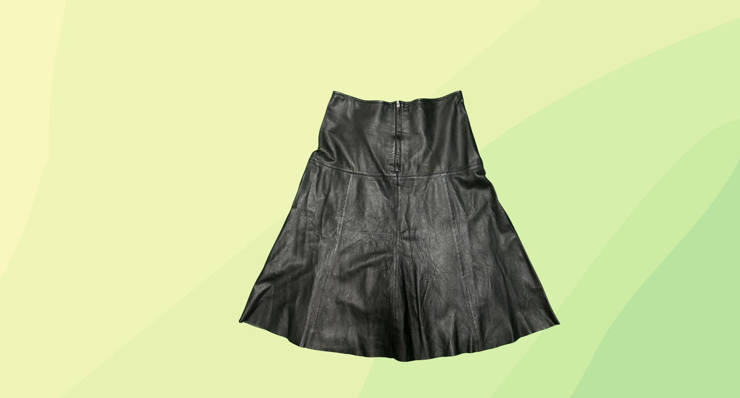 Seed Leather Midi Skirt - Size 12 - Black