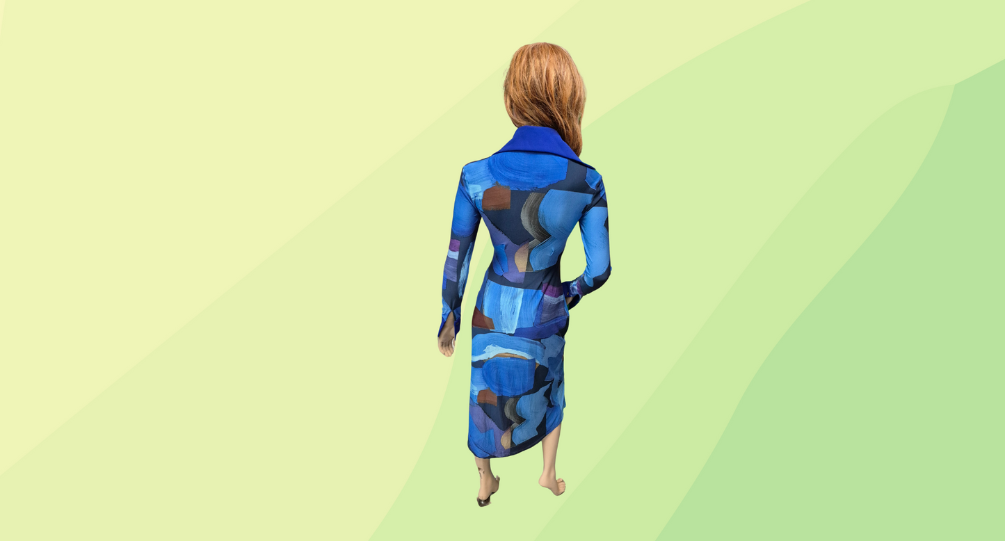 Aaizel Button Up Dress - S - Blue Print