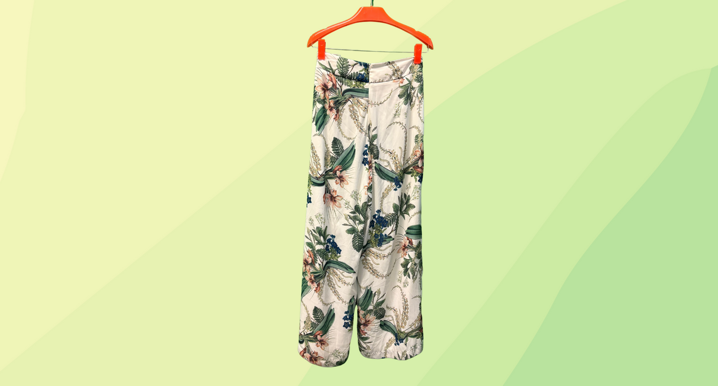 Sheike High Waist Wide Leg Botanical Pants - Size 14 - Cream Floral