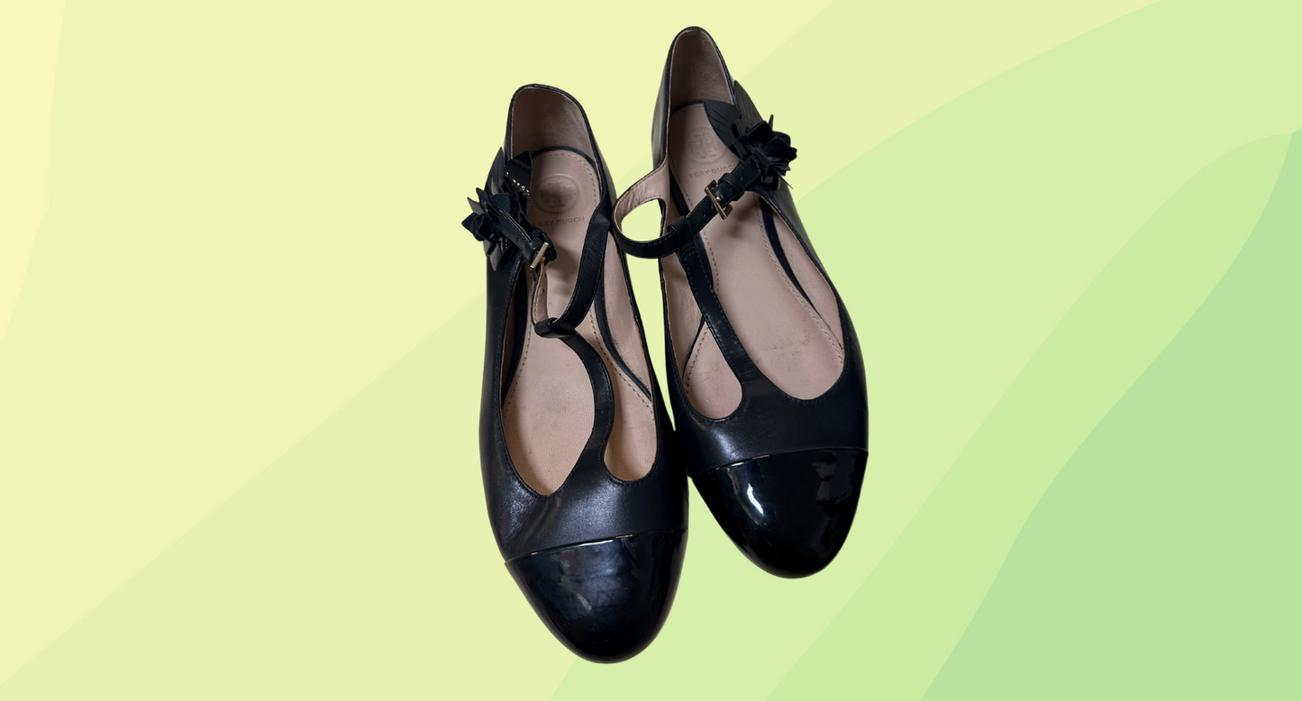 Tory Burch Mary Jane Flat - Blossom - Size 8 - Black